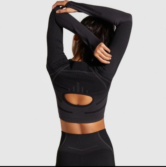 GYMSHARK Geo Seamless Long Sleeve Crop Top - Picture 2 of 7